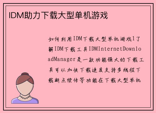 IDM助力下载大型单机游戏
